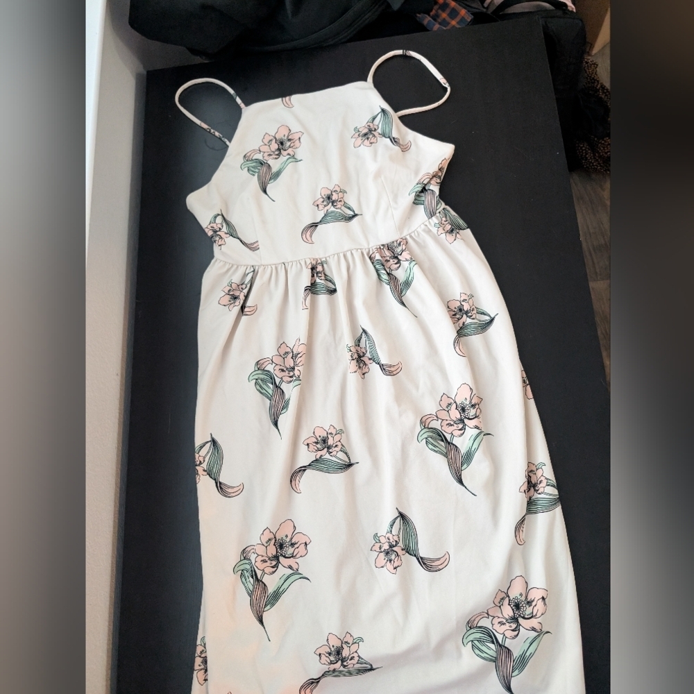 ASOS Cream Colored Floral White Midi Dress